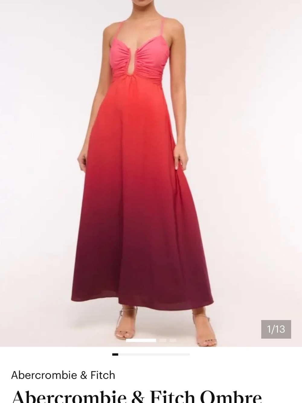 Abercrombie & Fitch Pink to Burgundy Ombre Spaghetti Strap Maxi Dress
